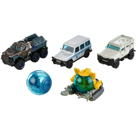 Matchbox Jurassic World 1:64 Die-cast Vehicle and Dinosaur 5-Packs, 5 Cars and 1 Mini Figure, Toy Gift Set and Collectible​
