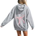 thumbnail image 7 of Christian Hoodies for Women Pink Cross Bow Print Sweatshirt Oversized Long Sleeve Faith Graphic Hooded Pullover Top, 7 of 7