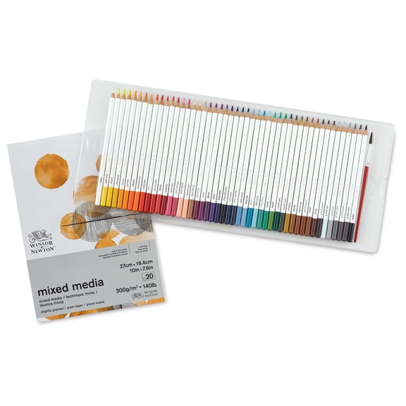 Winsor & Newton Studio Collection Watercolor Pencils - Set of 48, with Paper Pad and Brush