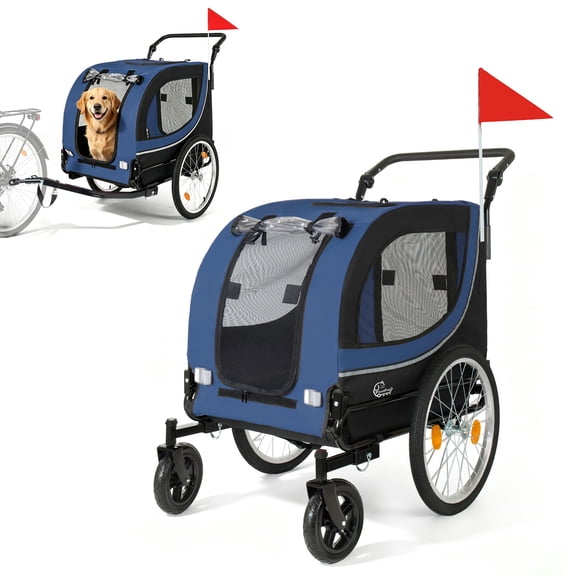 2-in-1 Pet Stroller & Bike Trailer, for Dogs up to 100 lbs, Dark Blue