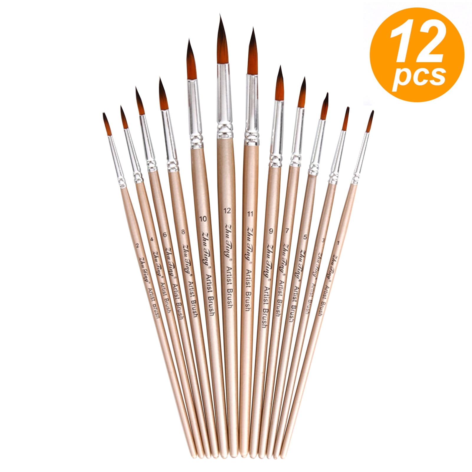 12pcs Paint Brushes Set Kit Round Pointed Tip Brushes Art Drawing Supplies