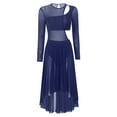 thumbnail image 5 of iEFiEL Womens Modern Lyrical Dance Dress Shiny Rhinestone Mesh Cutout Leotard Dress High Low Hem Dancewear Navy Blue S, 5 of 7