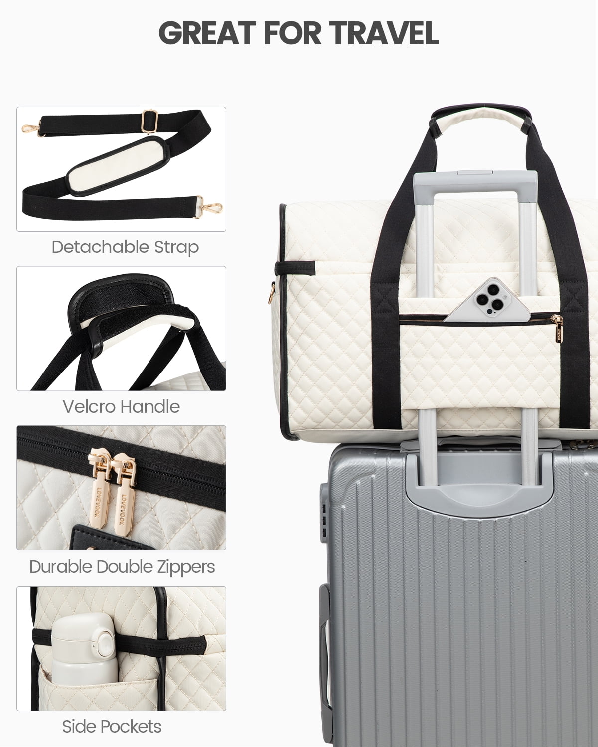 Lovevook Travel Duffle Bag, Quilted Weekender Overnight Bag with Toiletry Bag, Gym Beach Mummy Hospital Bag with Wet Pocket