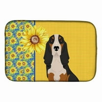 Carolines Treasures WDK5324DDM 21 x 14 in. Summer Sunflowers Black Tricolor Basset Hound Dish Drying Mat