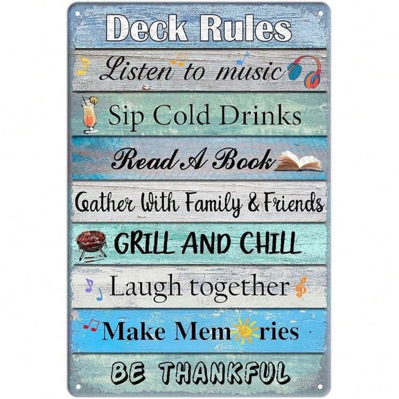 HELLOYOUNG Metal Deck Rules Sign - Rustproof Weatherproof Outdoor Patio Backyard Poolside Porch Wall Decor, Fun Hanging Plaque for Bar