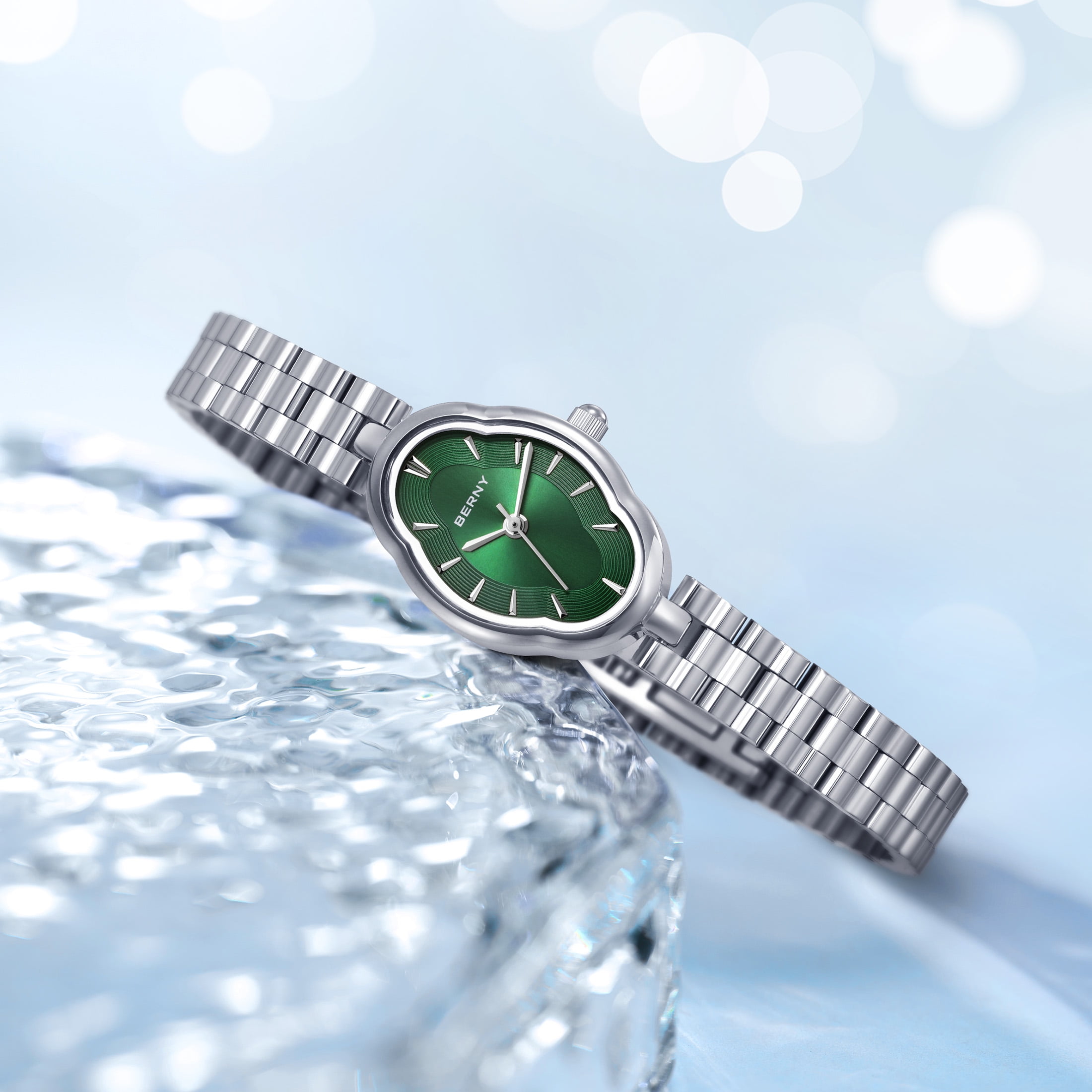 BERNY Small Silver Watches for Women Dainty Vintage Ladies Analog Quartz Bracelet Watch, Adjustment Tool Included Stainless Steel Waterproof, Fashion Luxury Womens Wrist Watches Gifts (Green)