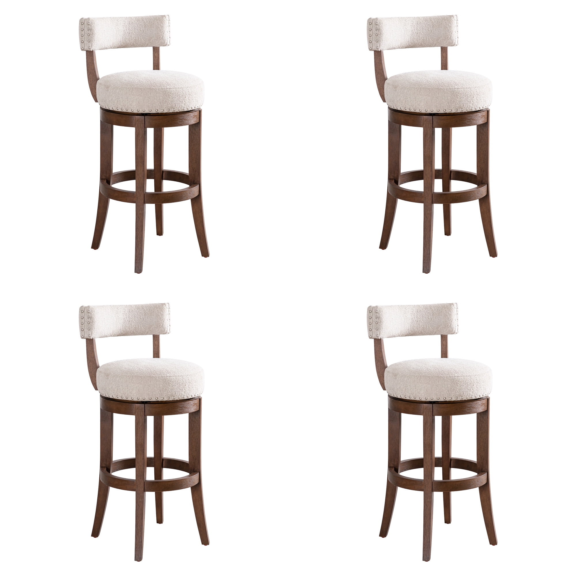 Mystic Brown Solid Wood Upholstered 30" Bar Height Swivel Barstool with Ancient Stone Fabric Seat - Set of 4