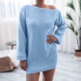 thumbnail image 3 of Women's Sweater Dress Knit Dress Long Sleeve Off Shoulder Solid Color Casual Winter Dress for Loungewear,Sky Blue,L, 3 of 7