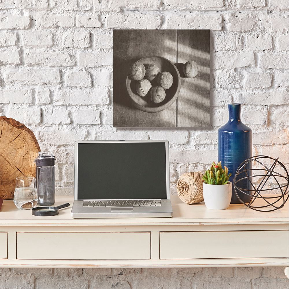 Stupell Industries Vintage Black And White Baseballs In Bowl Canvas Wall Art by Jadei Graphics