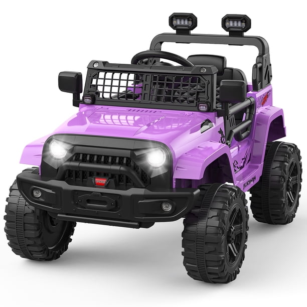 Camión eléctrico para montar 12V con control remoto, suspensión de resorte, luces LED, Bluetooth, 2 velocidades, juguete para niños +3 años (negro)
