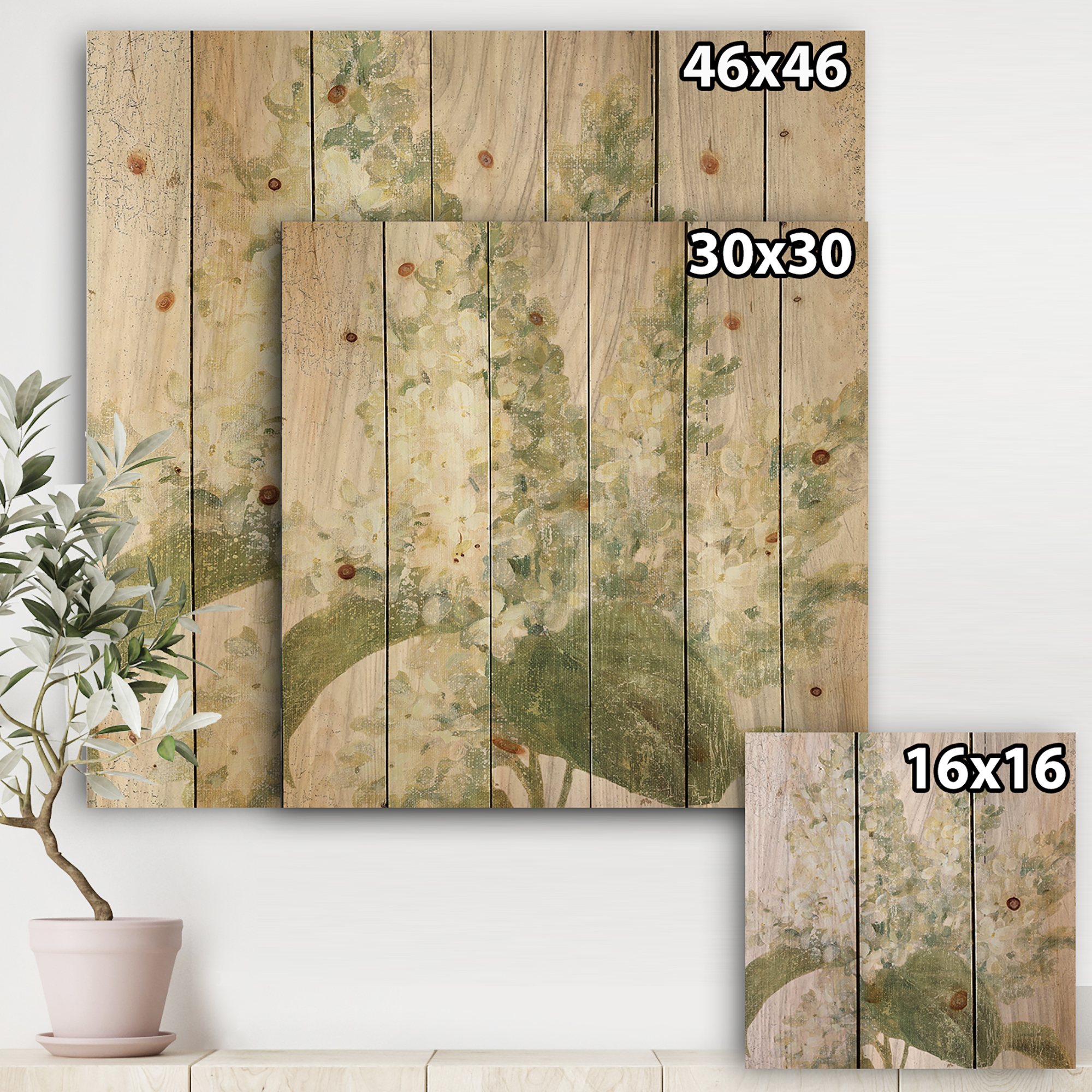 Designart 'Goauche Green Flower II' Cabin & Lodge Print on Natural Pine Wood