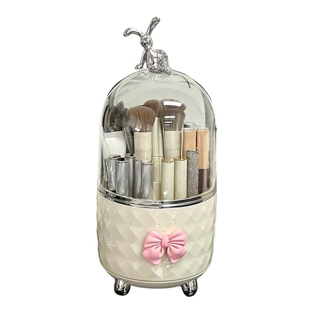 Makeup Brush Storage Box with Rotating Grid Design Large Capacity Cosmetic Storage Bin for Bedroom And Bathroom