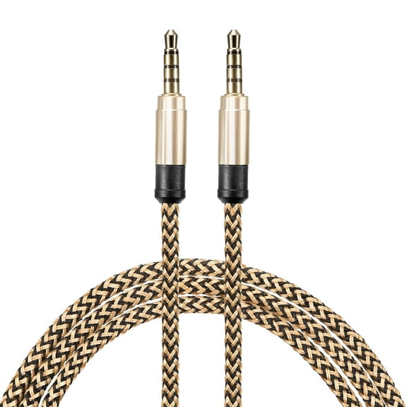 Aux Cable 3.5mm Male to Male Nylon Braided 5Ft 4 Pole Hi-Fi Stereo Sound Auxiliary Cord Gold