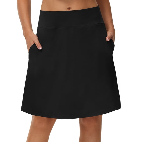 JUUNthy Womens Knee Length Skort, with Pockets A-Line Casual High Waist Tennis Golf Workout Skort Black XL