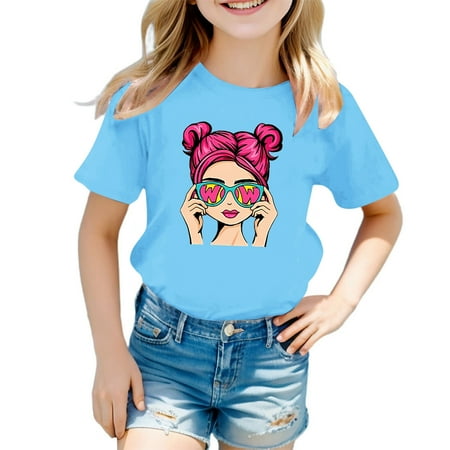 

Girls Cute Graphic Print Round Neck Short Sleeve Tee Summer Casual T Shirt Girls Lime Top Little Top Girls Teen Girl Crop Top Baby Girl Flannel Tops Girl Tees and Tops Girls Clothes Shirts Light Tops