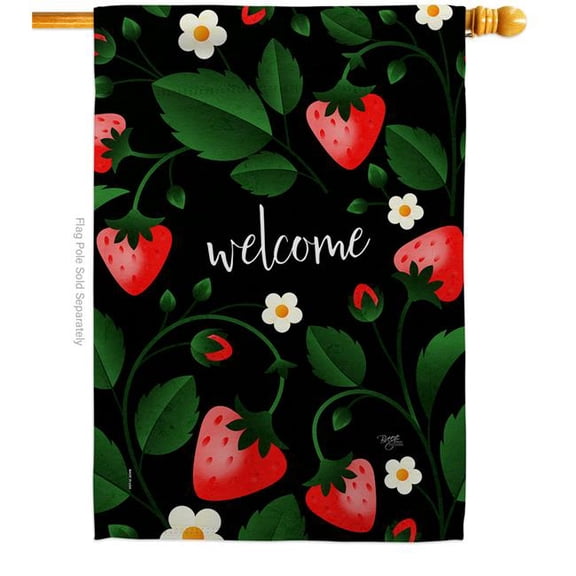 Breeze Decor H120255-BO 28 x 40 in. Welcome Strawberries Food Fruit House Flag with Double-Sided Decorative Vertical Flags