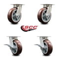 thumbnail image 2 of 6 Inch KP Polyurethane Swivel Caster Set with Ball Bearings 2 Brakes SCC, 2 of 2