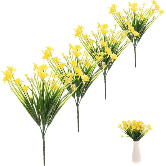 4pcs Yellow Artificial Daisy Bouquet, Plastic Faux Flowers, Lifelike Wildflower Decor for Living Room Bedroom Wedding Floral Arrangement