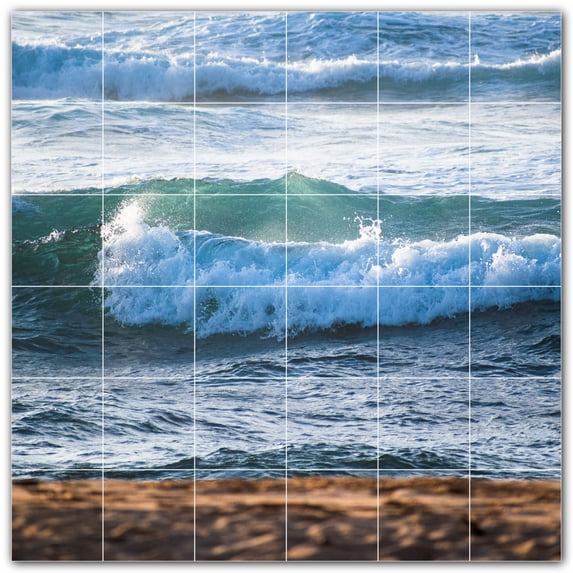 Picture-Tiles.com: Waves Ceramic Tile Wall Mural WAL501181-66S. 25.5"W x 25.5"H using (36) 4.25" x 4.25" Ceramic Tiles-Satin Finish