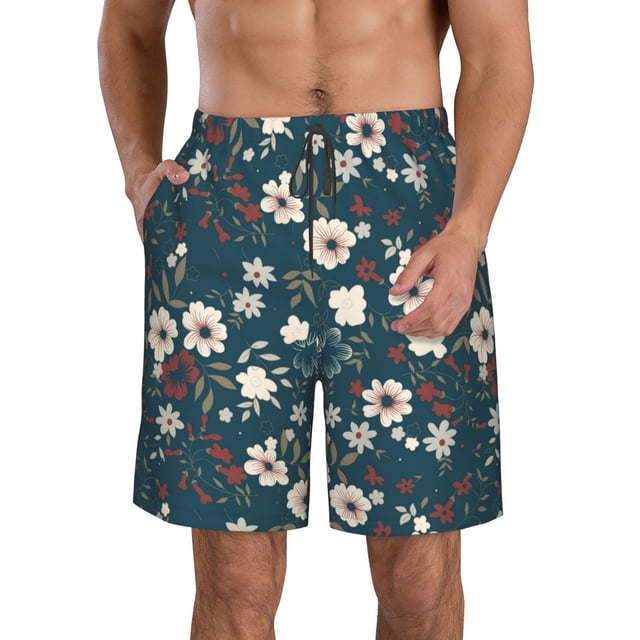 Fotbe Vintage Floral Trajes de Baño Estampados para Hombre, Shorts de Verano de Secado Rápido, Ropa de Playa, Bañadores-XX-Large