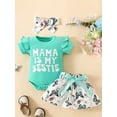 thumbnail image 2 of Bagilaanoe 3Pcs Newborn Baby Girls Summer Clothes Letters Print Short Sleeve Romper Tops + Butterfly Print Skirt + Headband 3M 6M 9M 12M 18M Infant Casual Skirt Set, 2 of 9