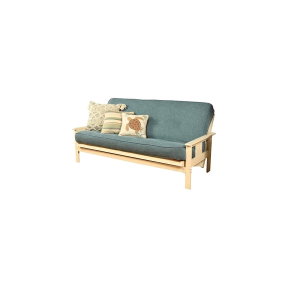 Futon Frame with Linen Mattress - Full Size Convertible Sofa Bed - Solid Hardwood 79"L x 37"D x 33"H
