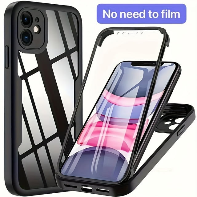 360 Full Body Protective Case for iPhone, Integrated Screen and Back Cover, Transparent Dual Side Protection, Shockproof PC Material, Compatible with iPhone 11/12/13/14 Pro Max Series