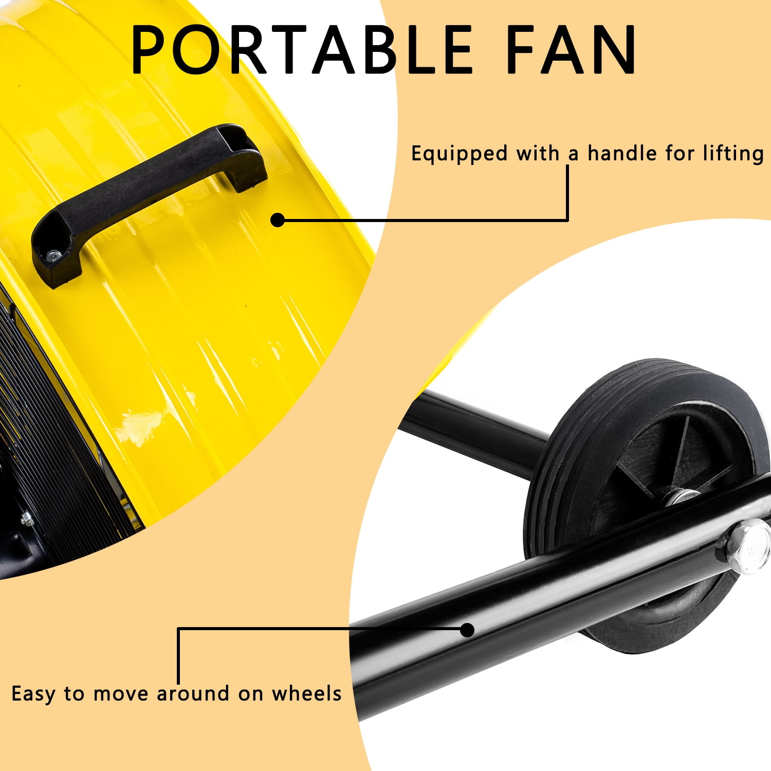 24"Industrial Fan High Velocity,Heavy Duty Drum Fan up to 8100CFM,3-Speed & 360°Adjustable,Ideal for Home, Garage, Indoor/Outdoor Use, Yellow