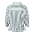 thumbnail image 4 of vigerkar Women's Summer Button Down Striped Shirt 2025 Trendy Cute Babydoll Tops Fashion 3/4 Sleeve Blouse Navy, XL, 4 of 9