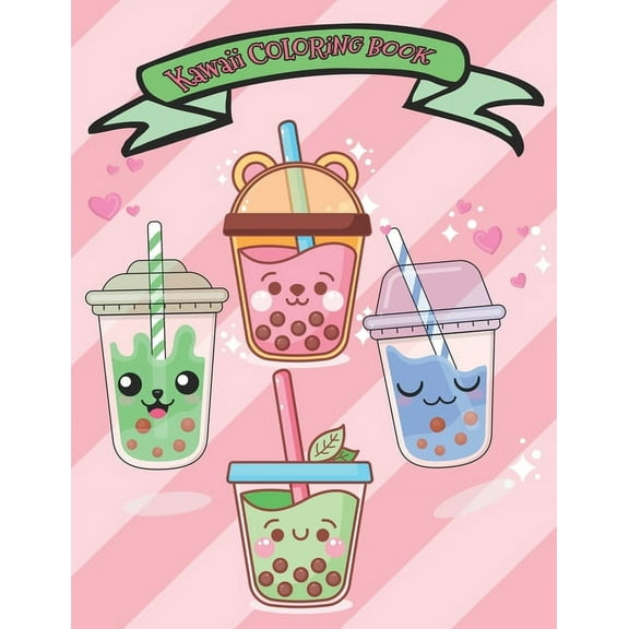 Kawaii coloring book: Super Cute Bubble Tea Coloring Book For Kids, (Paperback)