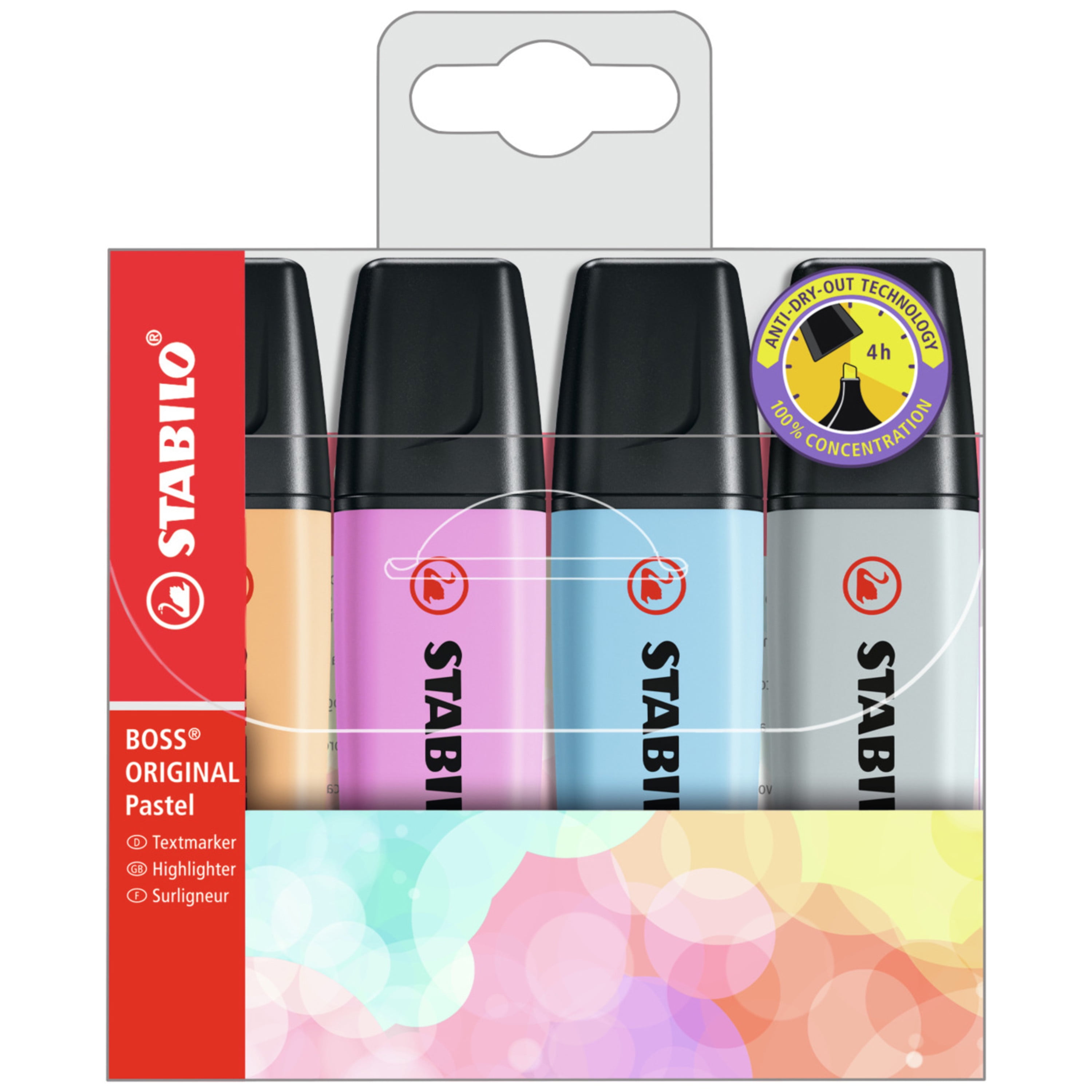 Stabilo Boss Pastel Highlighter Pens Multi Ink Pack of 8 Anti Dry-Out Technology 