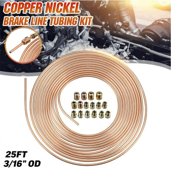 Copper Nickel Steel 3/16'' Car Brake Line Tubing Kit Tube Hose 25ft w/ Fittings