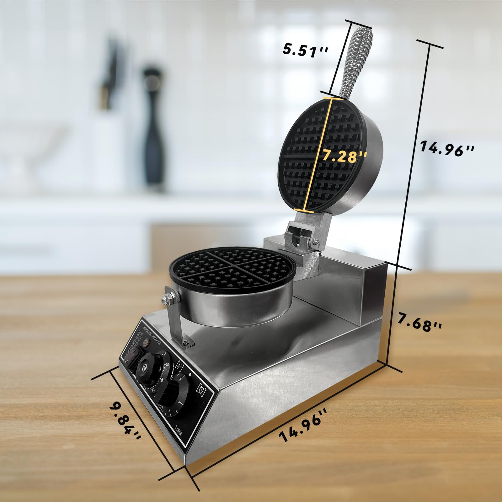 Commercial Waffle Maker Machine, 110V 1200 W Stainless Steel Nonstick Waffle Maker for Home and Restaurant