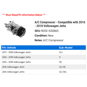 A/C Compressor - Compatible with 2016 - 2018 Volkswagen Jetta 2017