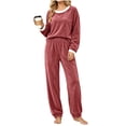 thumbnail image 6 of Pajama Set for Women Loose Solid And Winter Underwear Loungewar Thick And Velvet Warm Long Sleeves Top Pants Pajama Sets, 6 of 8