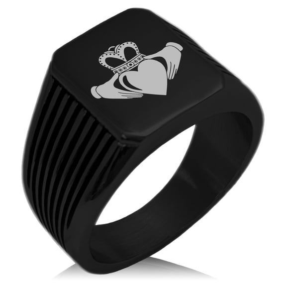 Stainless Steel Celtic Claddagh Unity Needle Stripe Pattern Biker Style Polished Ring
