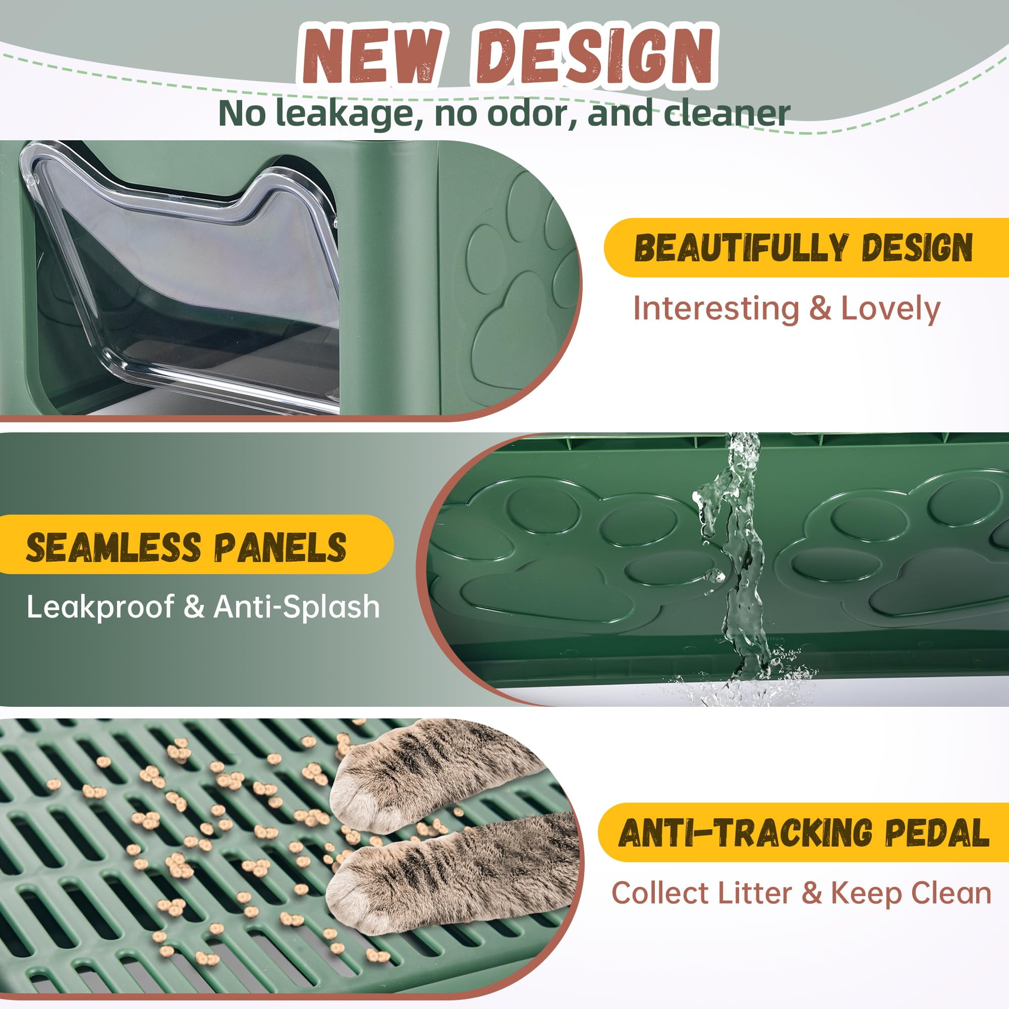 Enclosed Cat Litter Box with Lid Foldable Potty,Drawer Type Extra Large Cover Litter Box with Mat, Kitty Free in and Out/One-Way,Odor Control Anti-Splashing Easy Cleaning (Green)