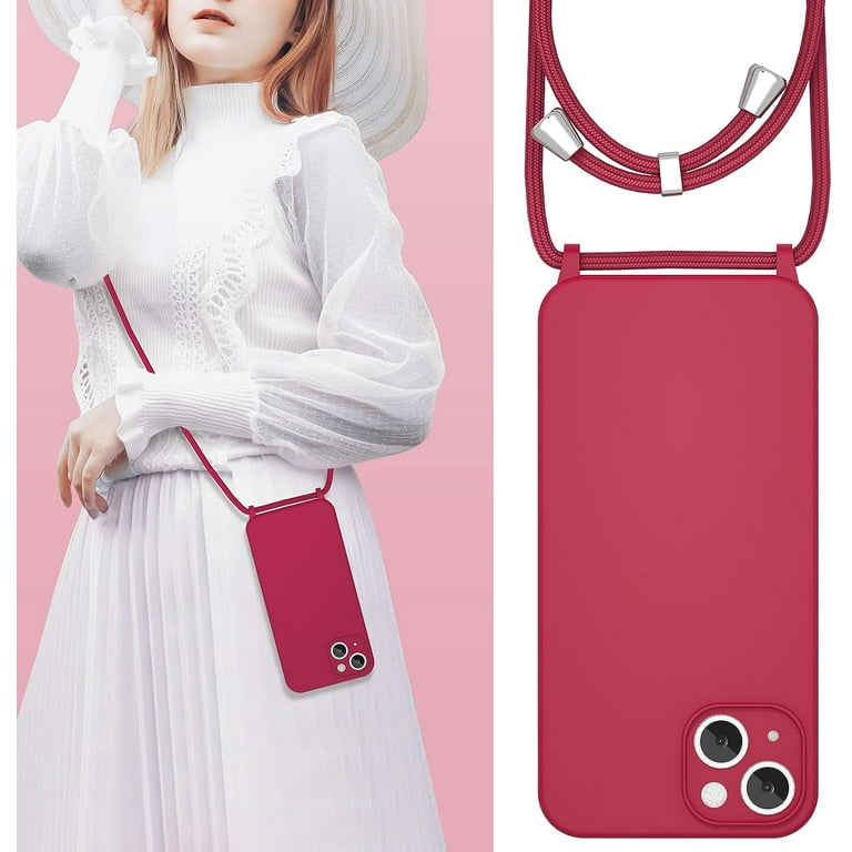 UEEBAI Crossbody Lanyard Phone Case For IPhone 16, Silicone Phone Cover With Adjustable Necklace Strap Soft Belt Neck Cord Lanyard Case Preetty Crossbody Case For Women - Dark Blue