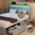 thumbnail image 6 of Miniyam Upholstered Full Size Bed with USB Charging Station, LED Lights, Storage Drawers, Light Gray, 6 of 7