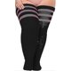 thumbnail image 1 of Calcetines altos hasta el muslo Yuxing para mujer talla grande extra largos a rayas negros y rosas, 1 of 5