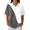thumbnail image 2 of Women's Waffle Knit Polo Shirt Color Block Striped Collared Short Sleeve Relaxed Fit Casual Daily Office Summer Tops 2026, S, 2 of 8
