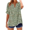 thumbnail image 2 of Jjayotai Ladies V Neck Loose Fit Shirt, Comfortable Short Sleeve Slim Button Down Blouse, 2025 Floral Print Dressy Graphic Tees Tops, Women Blouses Multicolor^17 M, 2 of 5