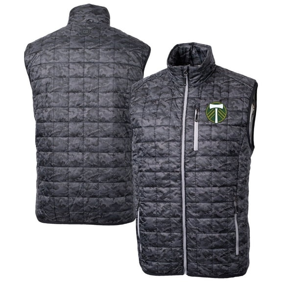 Men's-Cutter & Buck  Black Portland Timbers Rainier PrimaLoft Eco Insulated Full-Zip Printed Puffer Vest