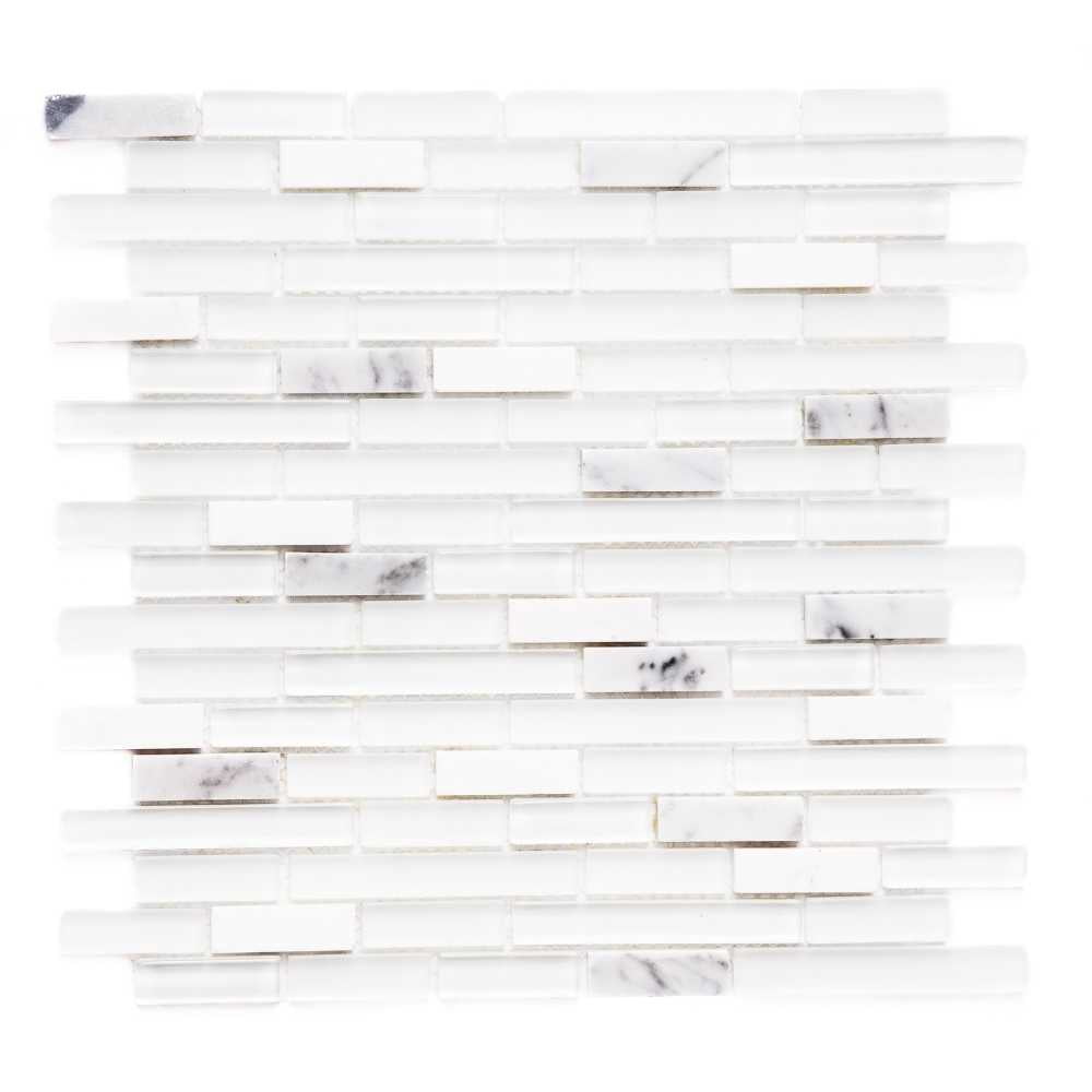 The Tile Life Victory Mixed Brick 12x12 Carrara Glass Backsplash Wall Tile - 1 Sheet (1 Sq. ft.)