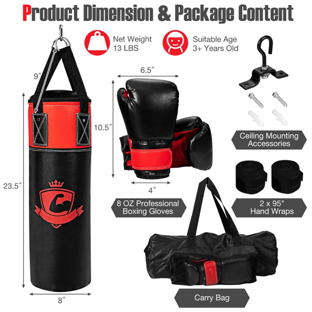 Yardi Yard 11 Pounds Kids Hanging Punching Bag Set with Punching Gloves-Black, Punching Bag for Adults, Heavy Boxing Bag Set