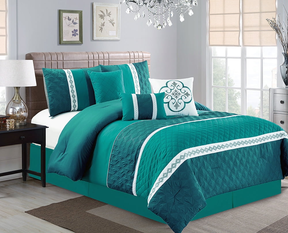 11Pc Quilted Diamond Embossed Leaves Lace Ornate Damask Embroidery