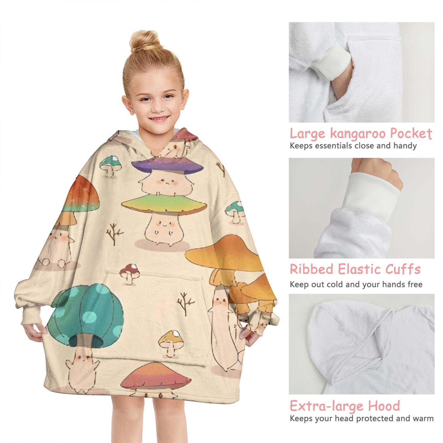 Red Mushroom Cartoon Light Pattern Blanket Hoodies for Kids 6-13YR Oversize Wearable Blanket Hoodies for Boys Girls Teens