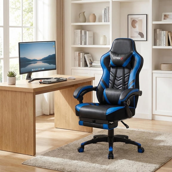 Topcobe Adjustable Gaming Chair with Footrest for Home Office, Rolling Chair for Office, Gaming Chairs for Adults, Blue