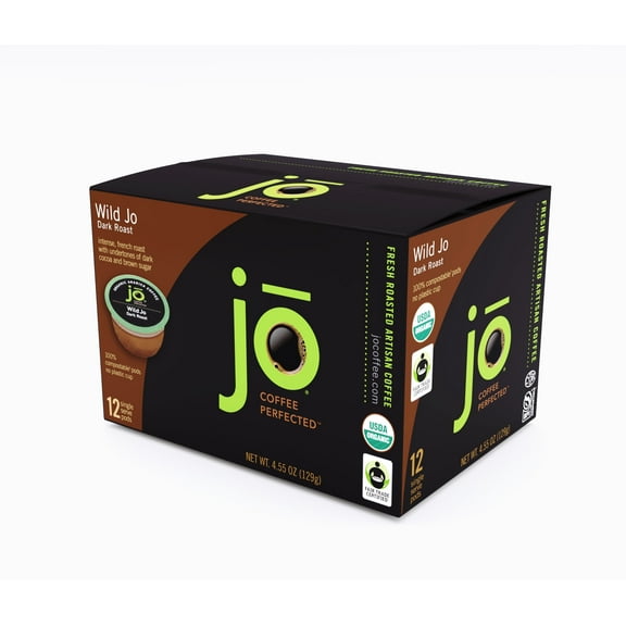 WILD JO: 24 Organic Dark French Roast Compostable Coffee Pods for Keurig K-Cup Compatible Brewers, Bold Strong Rich Wicked Good, Fair Trade Certified Gluten Free (2-Pack)