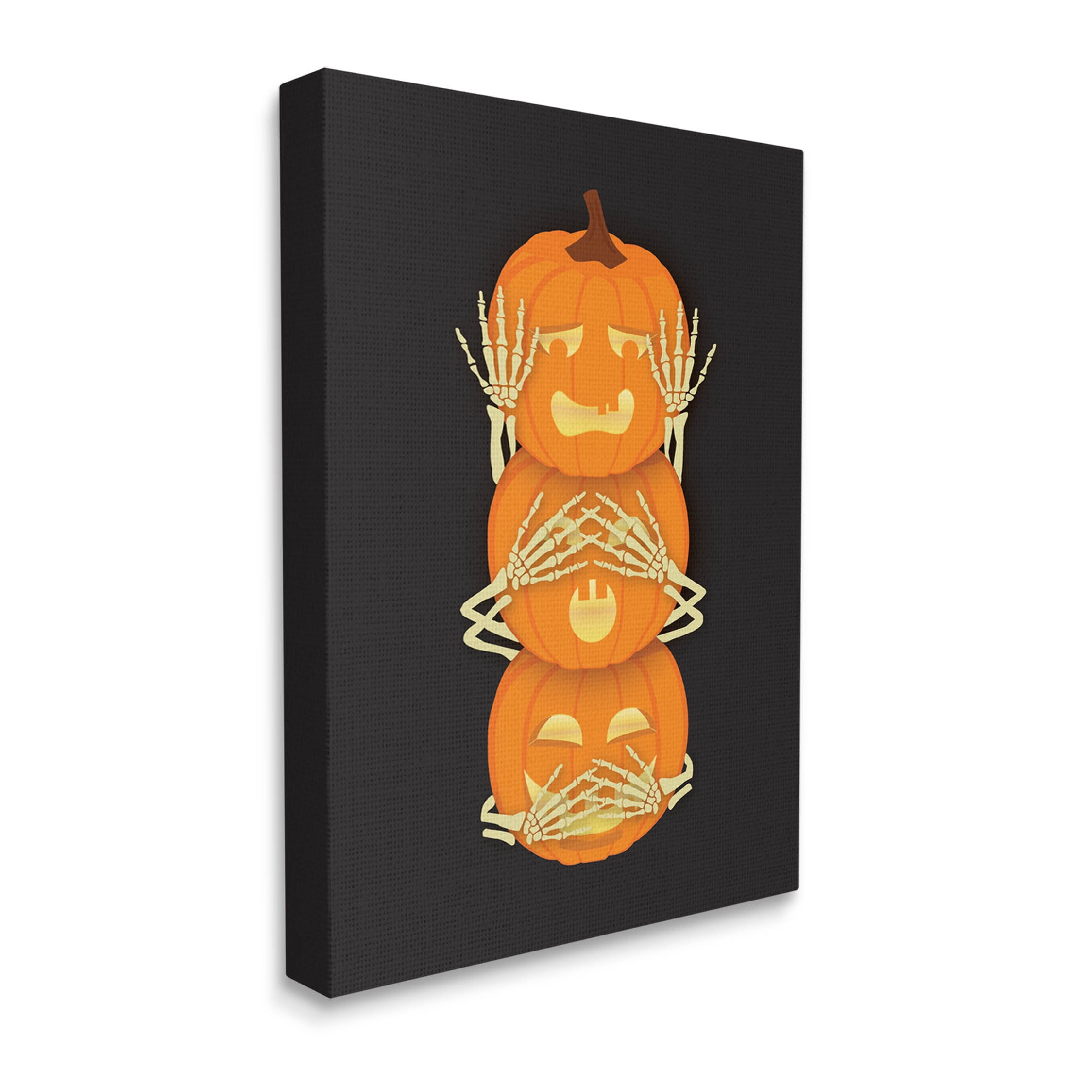 Stupell Industries Hear See Speak No Evil Pumpkins Graphic Art Gallery Wrapped Canvas Print Wall Art, Design by Linda Birtel